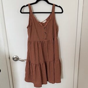 Brown Checkered Sleeveless Dress